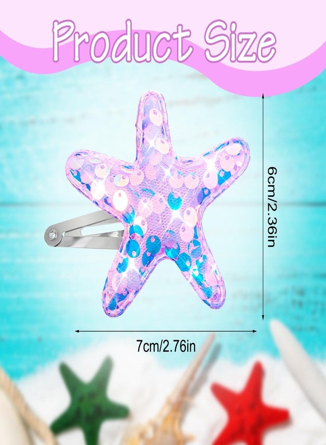 Amabro 6 Pcs Starfish Hair Clips, Glitter Sea Star Hair Barrettes Starfish Hair Accessories Sequins Snap Hair Clip Beach Sea Star Hairpins for Women Girls(Pink, Purple, White) - Image 2